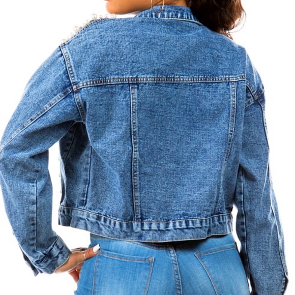 Pearl Rhinestone Denim Jacket - Picture 3 of 4